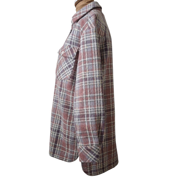 L'Academie Purple Wool Zuma Plaid Shacket Oversized XXS - Picture 4 of 6